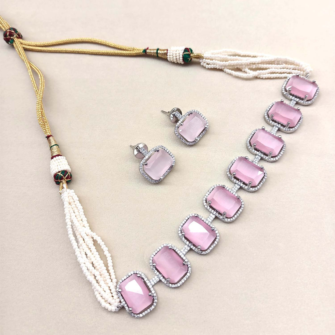 Saara Pink Stones & American Diamond Necklace Set