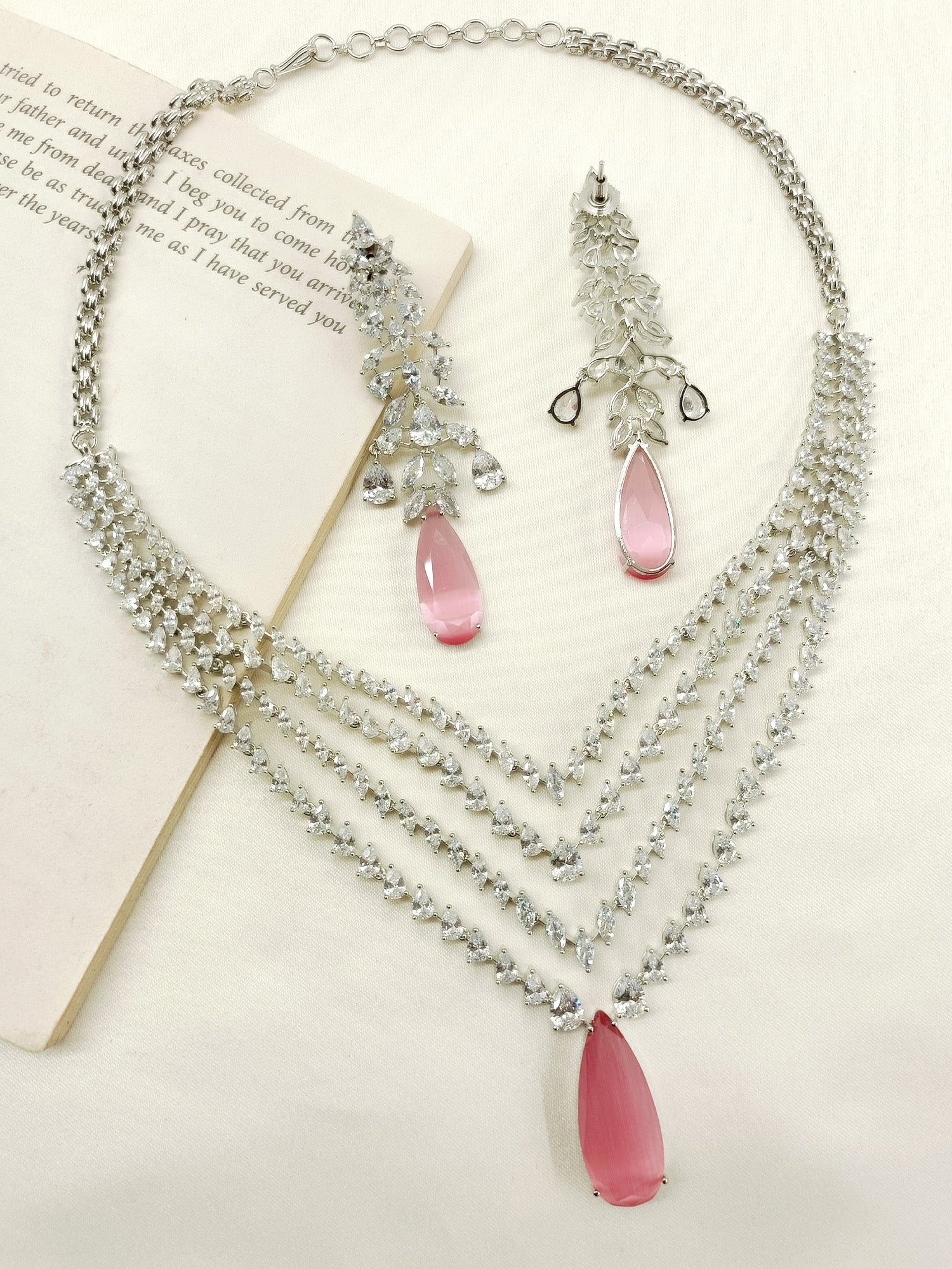 Winnie Pink American Diamond Necklace Set - qivii