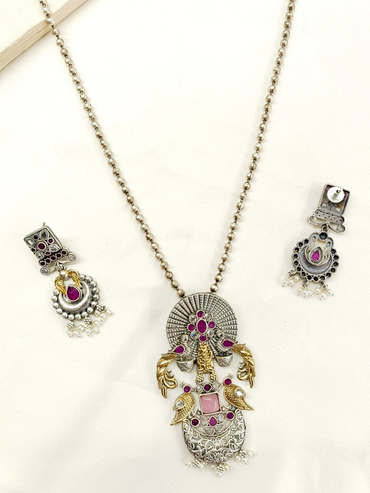 Poorva Ruby Oxidized Pendant Set