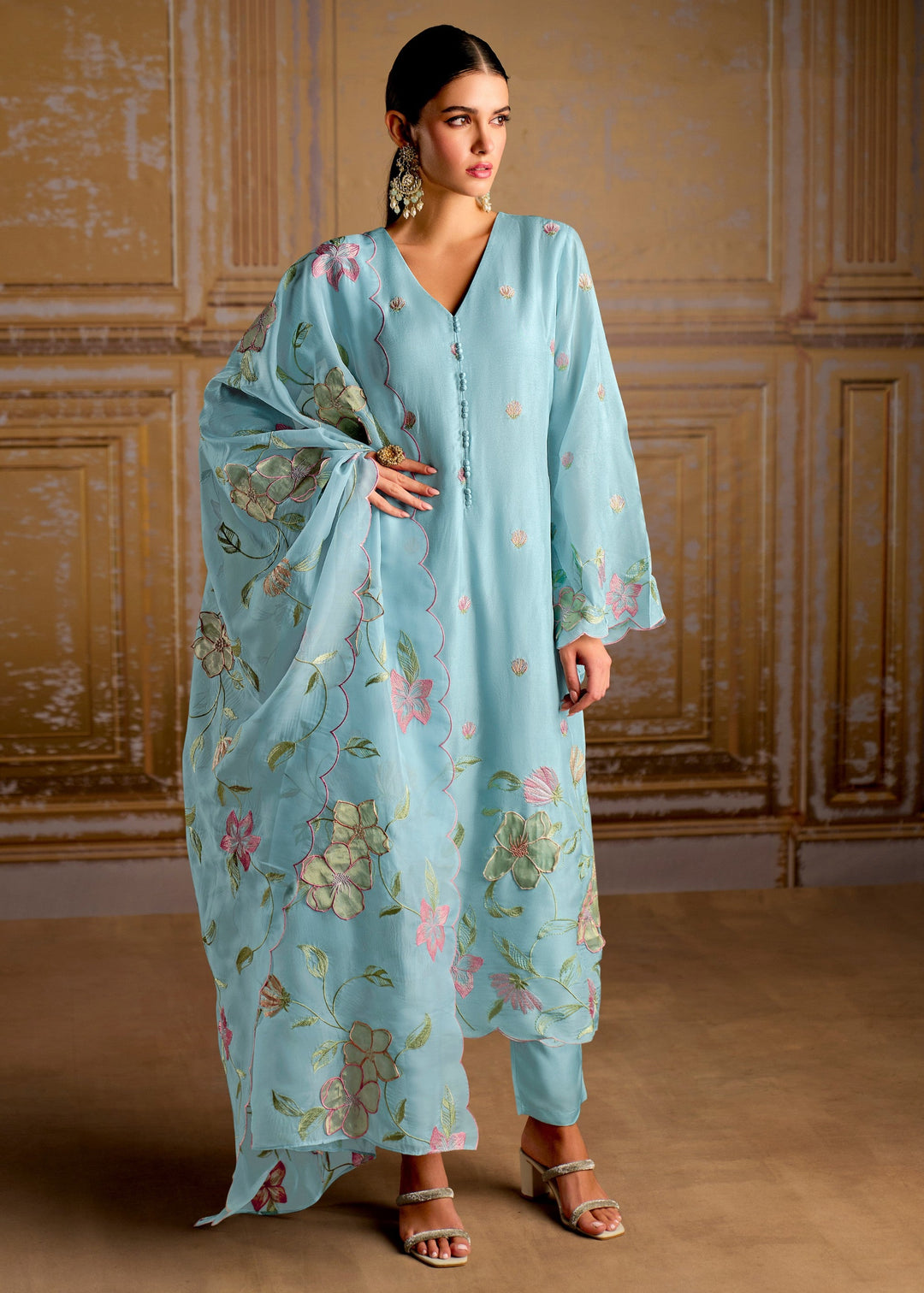 Beautiful Blue Pure Bamber Silk Salwar Suit with Intricate Resham Embroidery