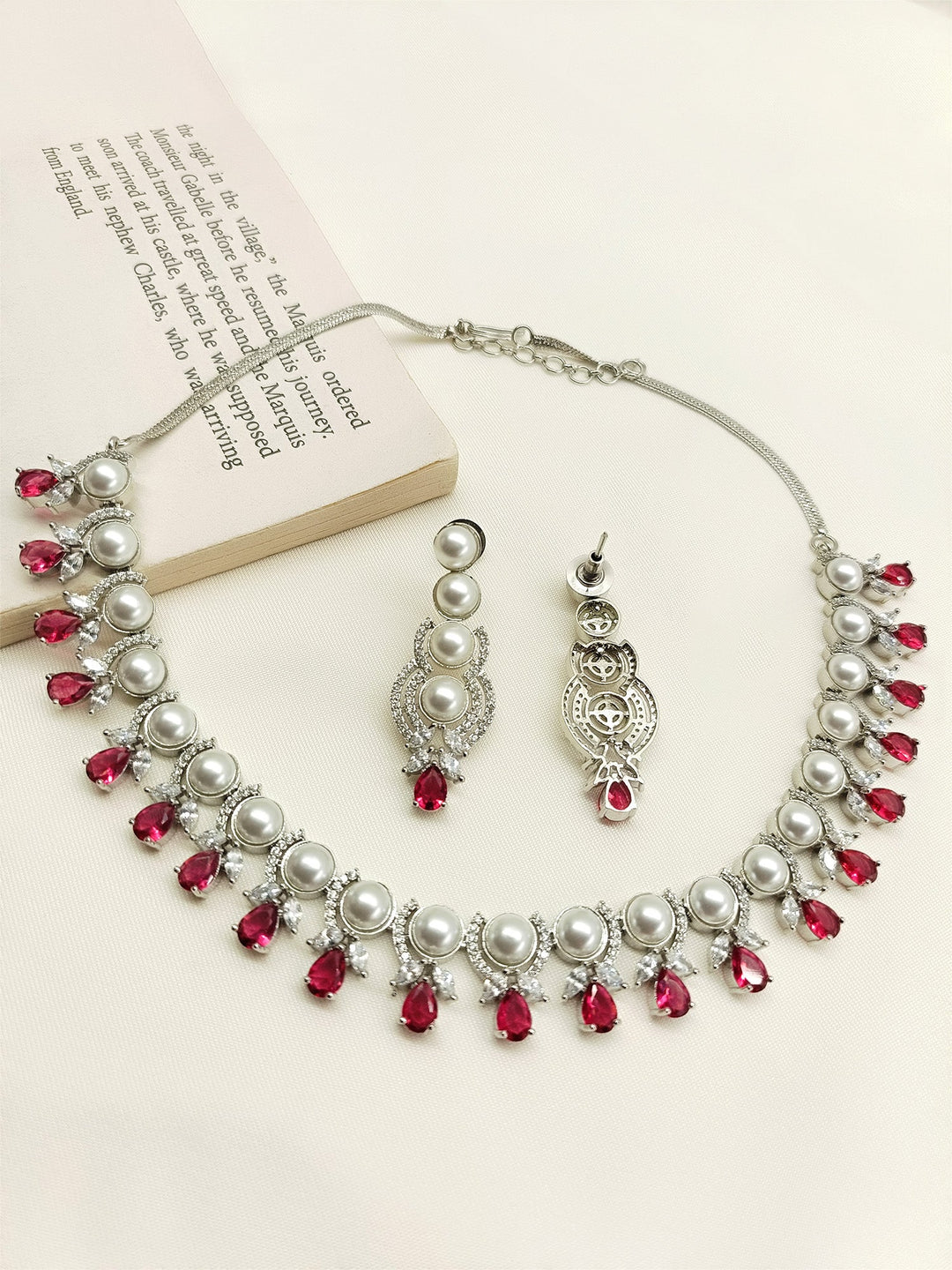 Leena Rose Pink American Diamond Necklace Set