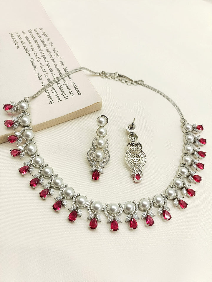 Leena Rose Pink American Diamond Necklace Set