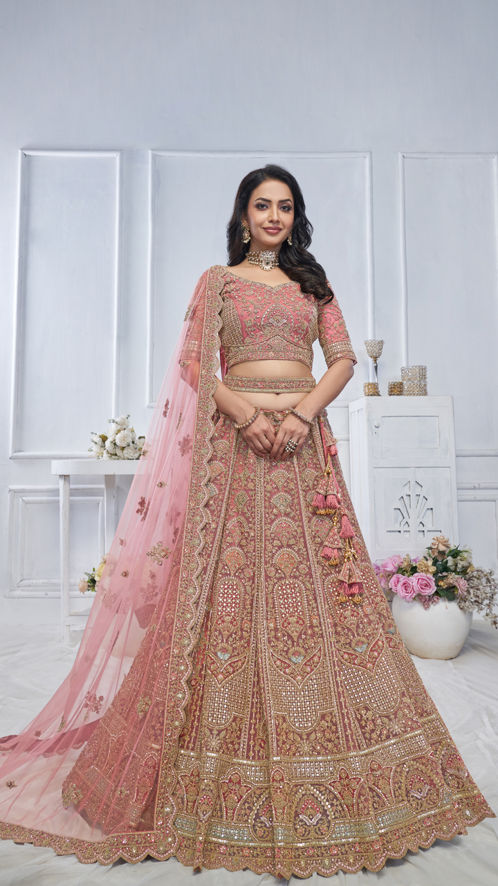 Pastel Onion Embroidered Bridal lehenga