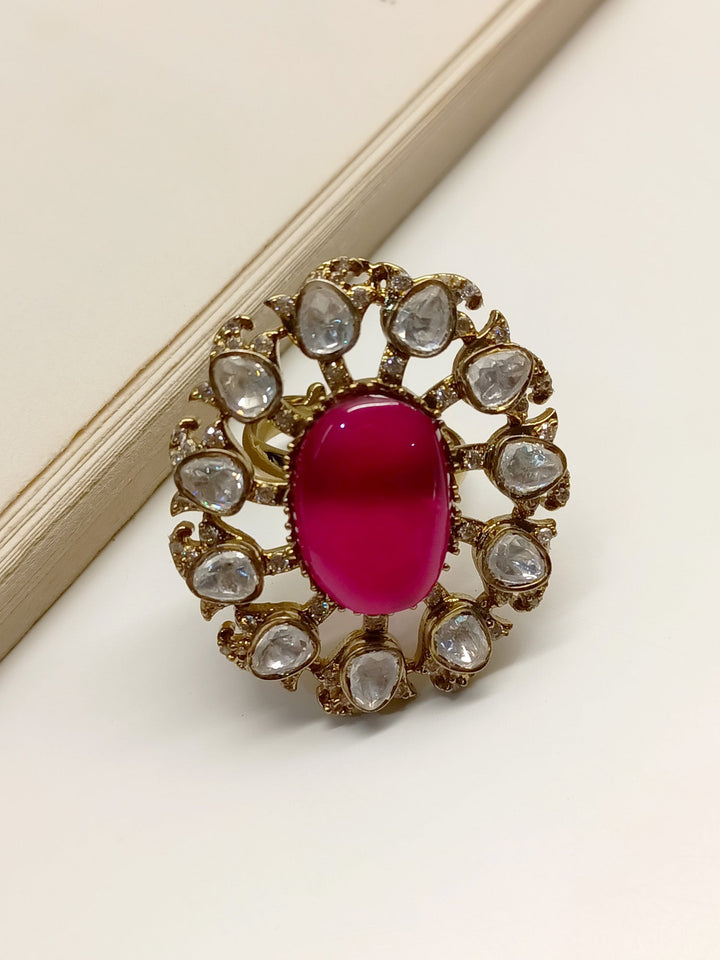 Exquisite Vasvi Ruby Victorian Finger Ring with Intricate Floral Design and Sparkling Gemstones