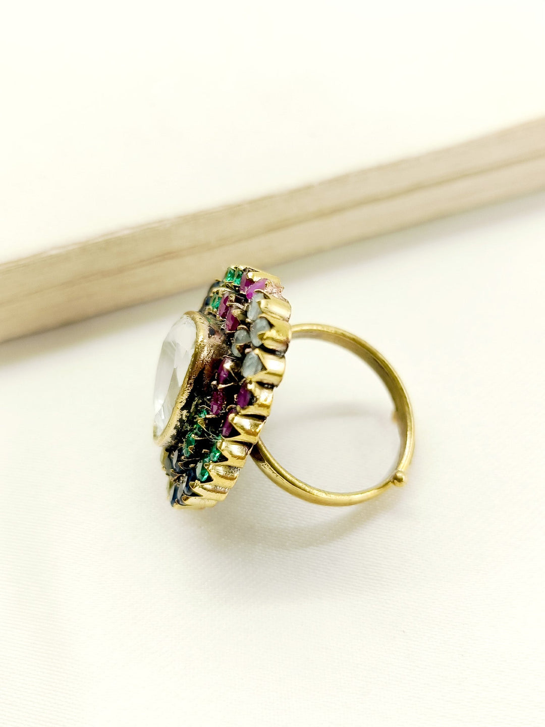  Unique Debasmi Multi Colour Victorian Finger Ring Featuring a Stunning Blend of Rich Hues and Ornate Detailing