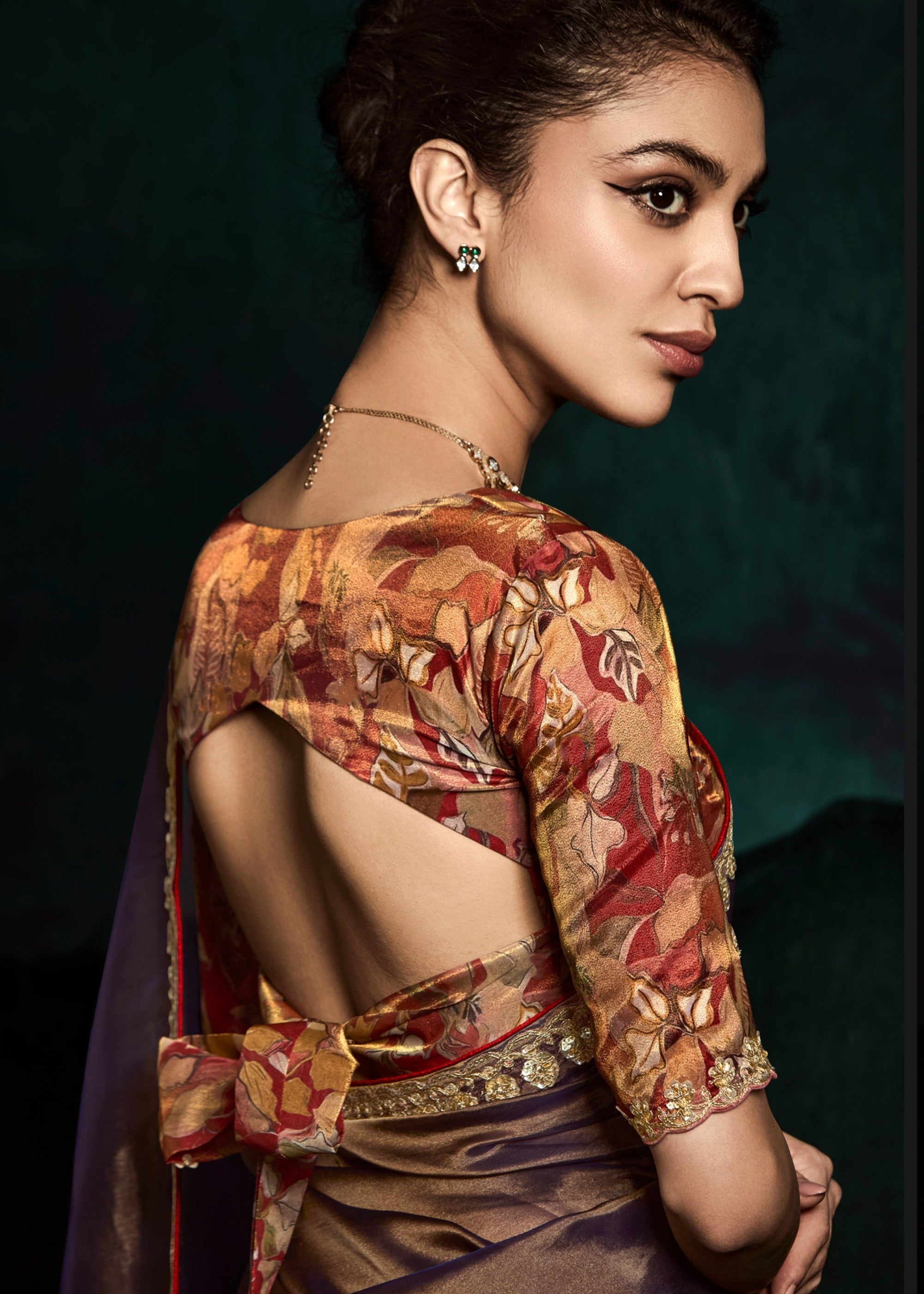 Mocha Brown Fancy Fabric Silk Saree With Sequins And Thread Embroidered Butti Work - qivii