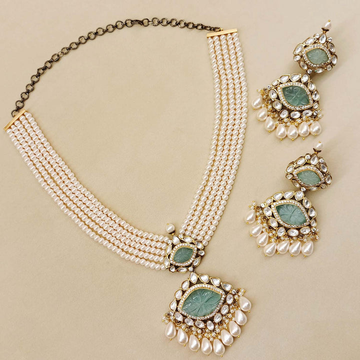 Rashida Mint Green Gold & Rhodium Plated Victorian Set