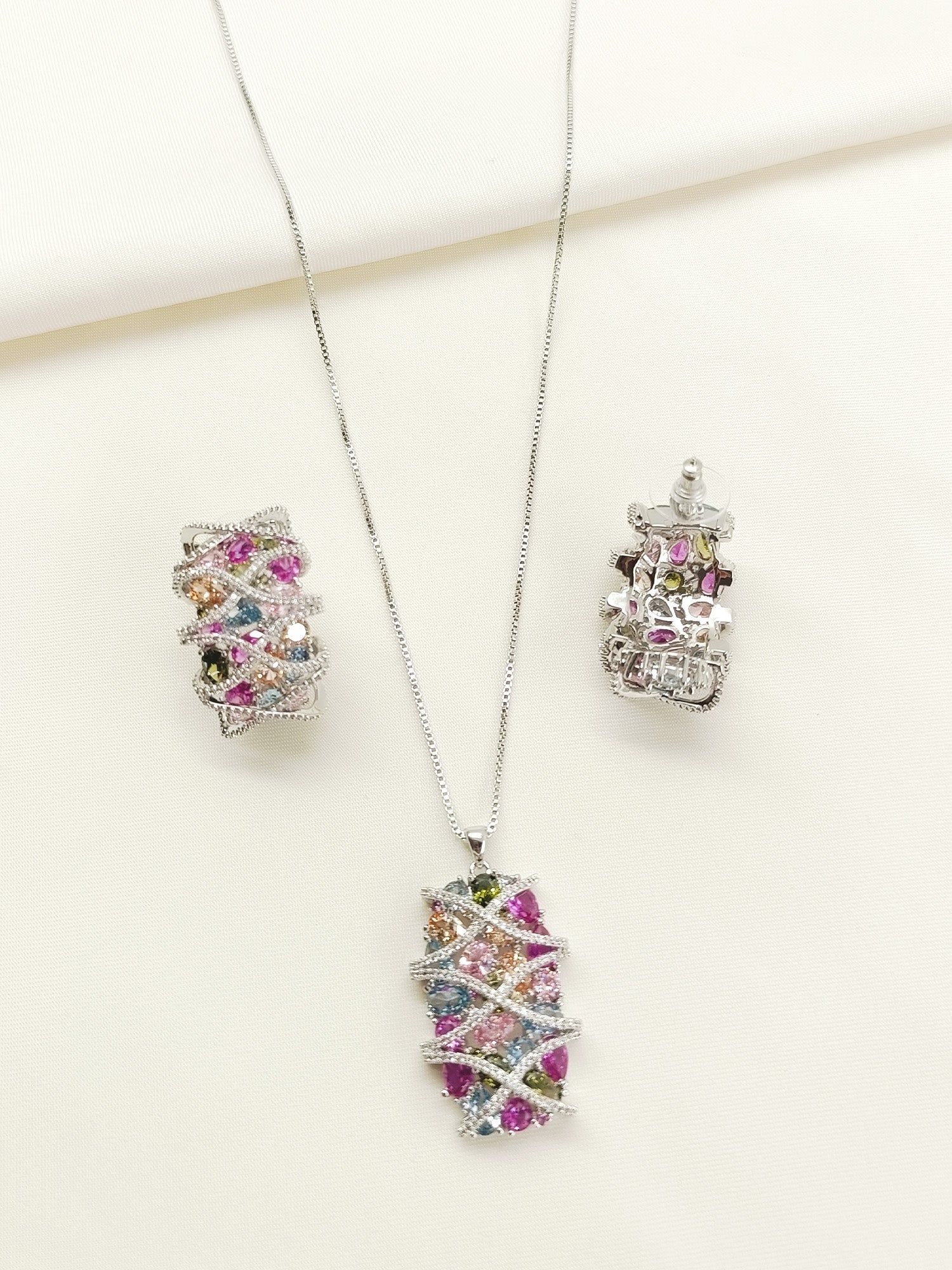 Samaira Multi Colour American Diamond Pendant Set