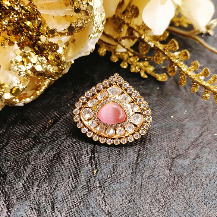  Stunning Gopika Baby Pink Gold Plated Kundan Ring with intricate design and high-quality materials