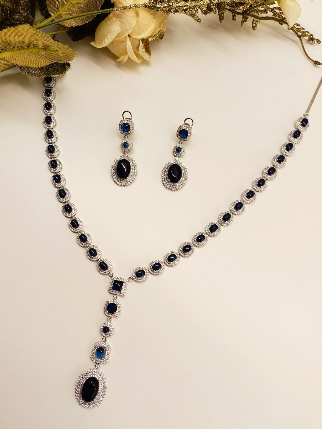 Janifer Navy Blue American Daimond Set