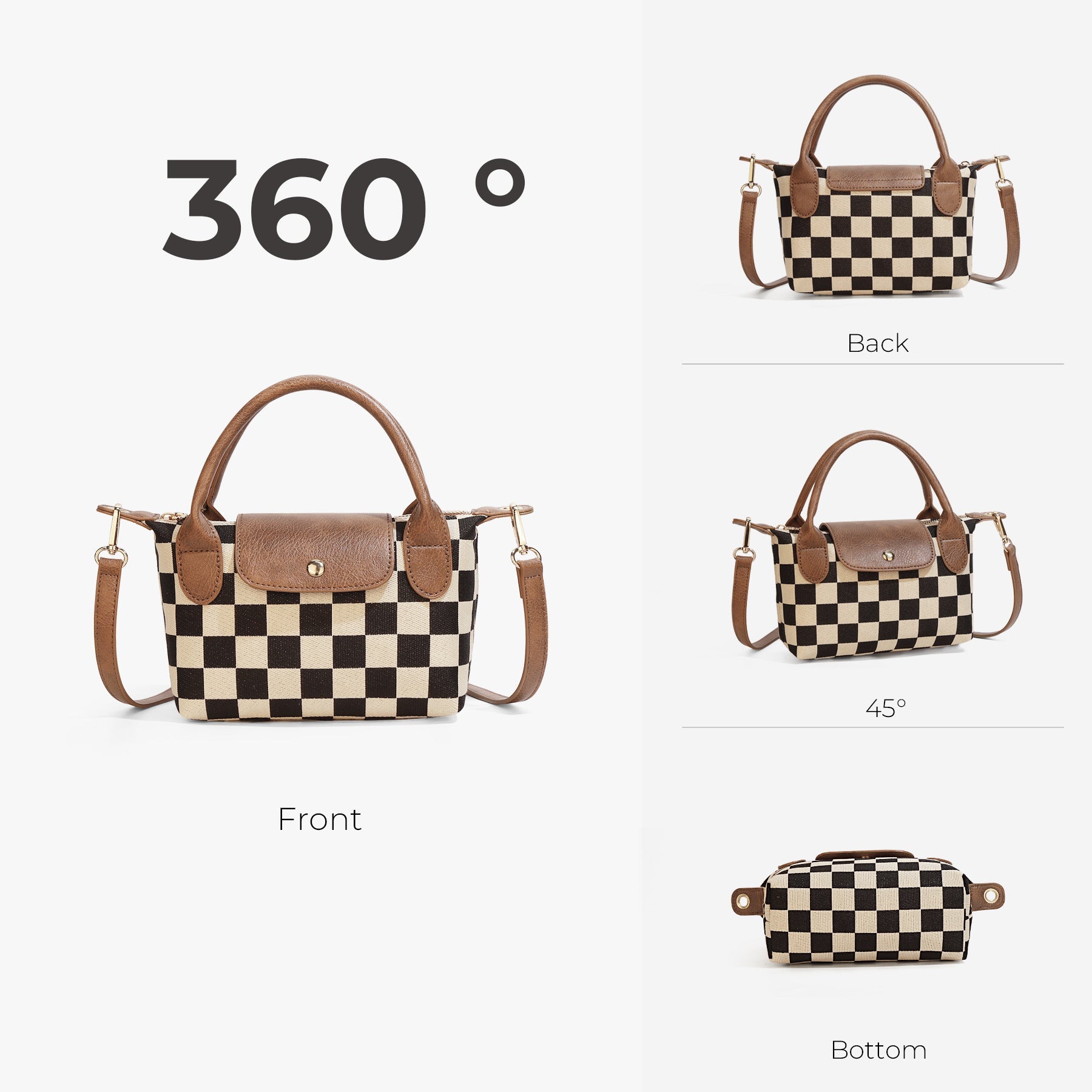 Ounamei Mini Checkered Nylon Crossbody Bag | Small Size Large Capacity 3-Way Carry Lightweight Tote