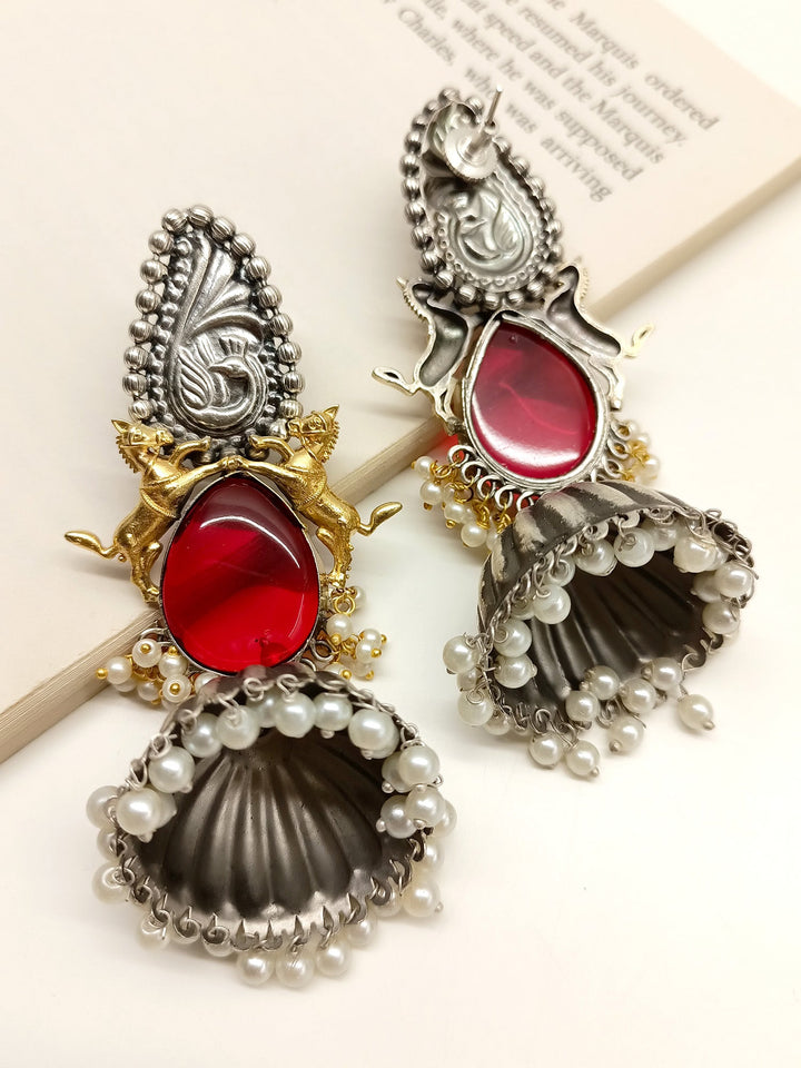 Vanika Maroon Oxidized Jhumki