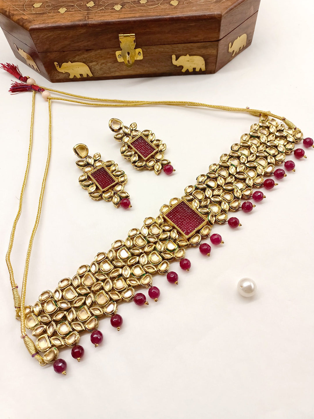 Steffhy Maroon Kundan Choker Set