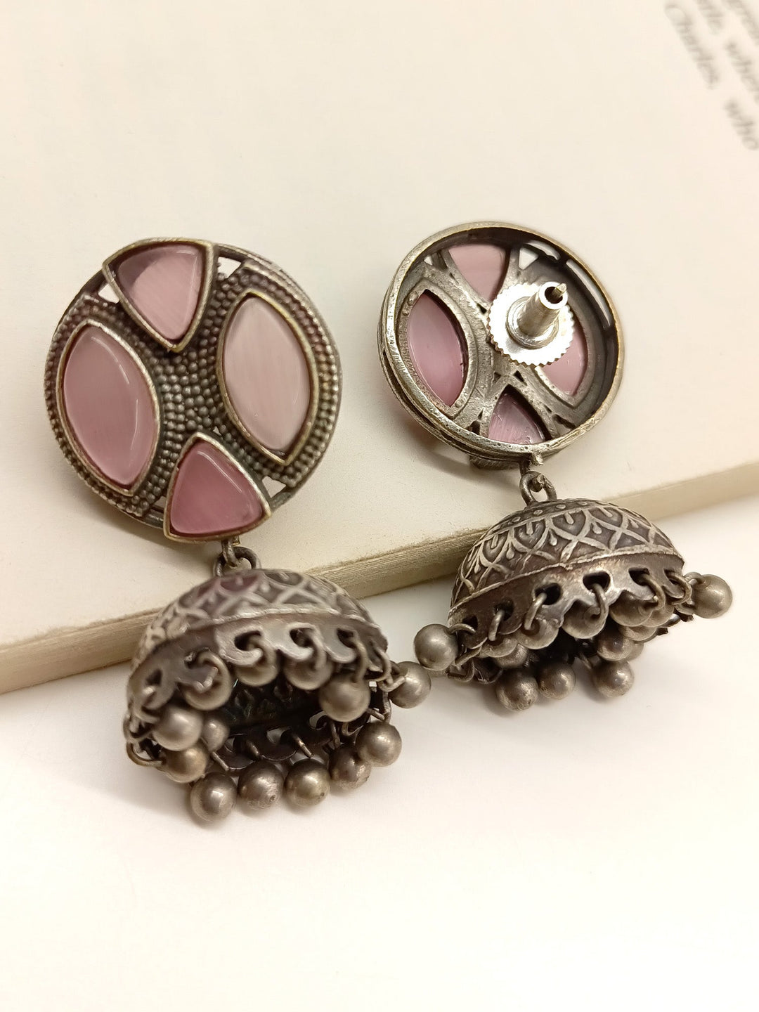 Haniya Baby Pink Oxidized Jhumki