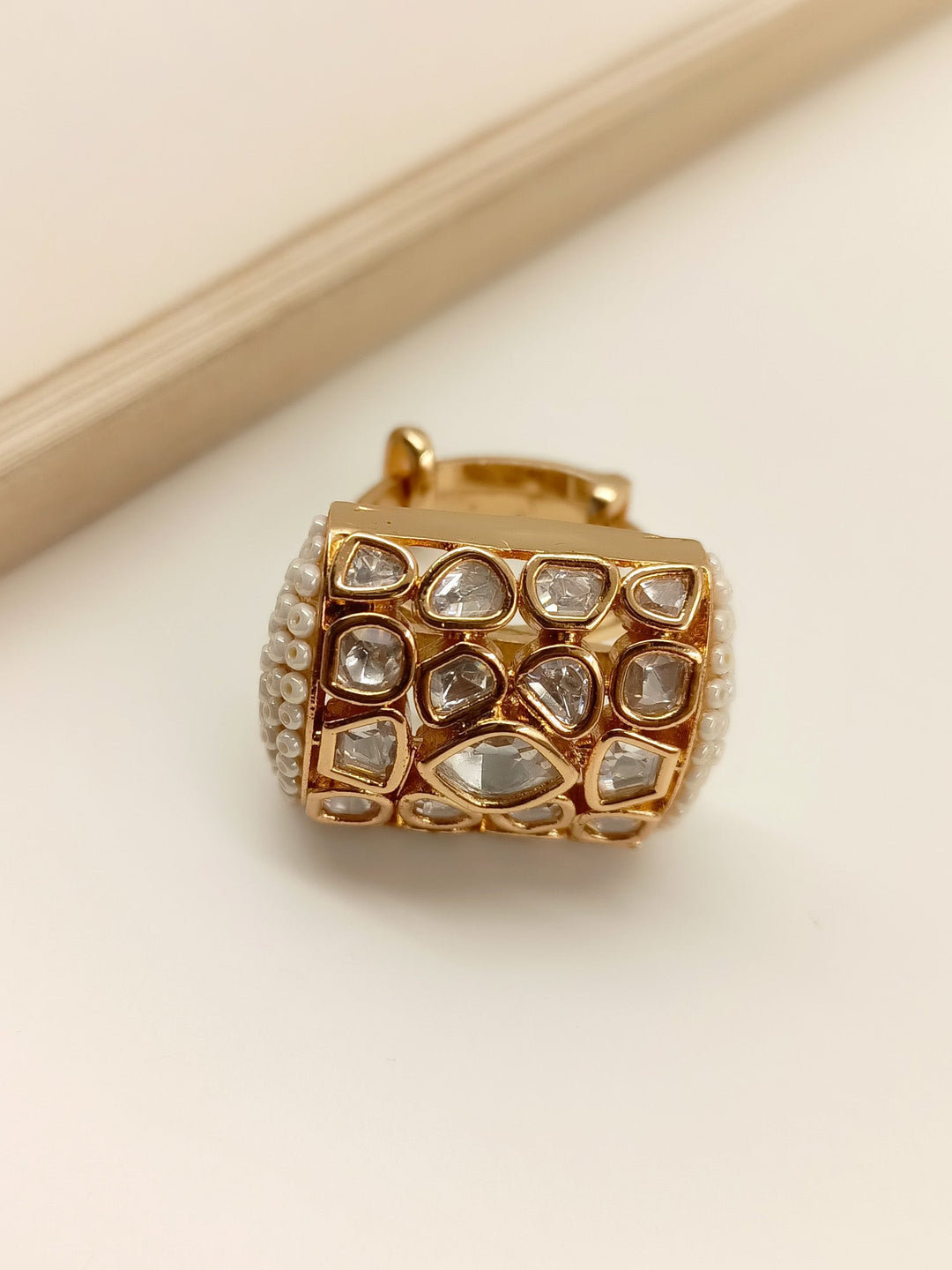 Elegant Harini White Kundan Finger Ring with Traditional Indian Design and Shimmering Stones