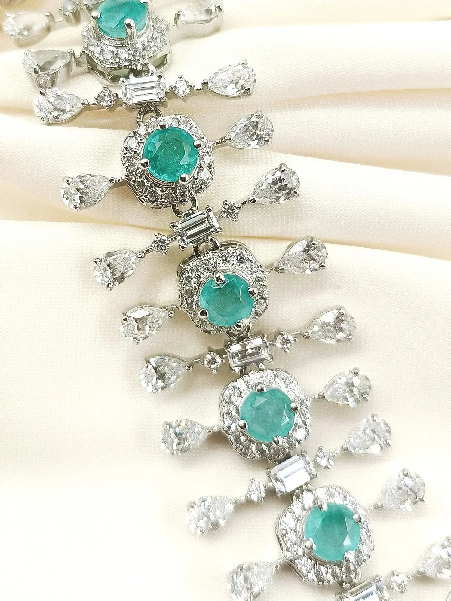 Hallie Mint Green 92.5 Silver American Diamond Two In One Bracelet