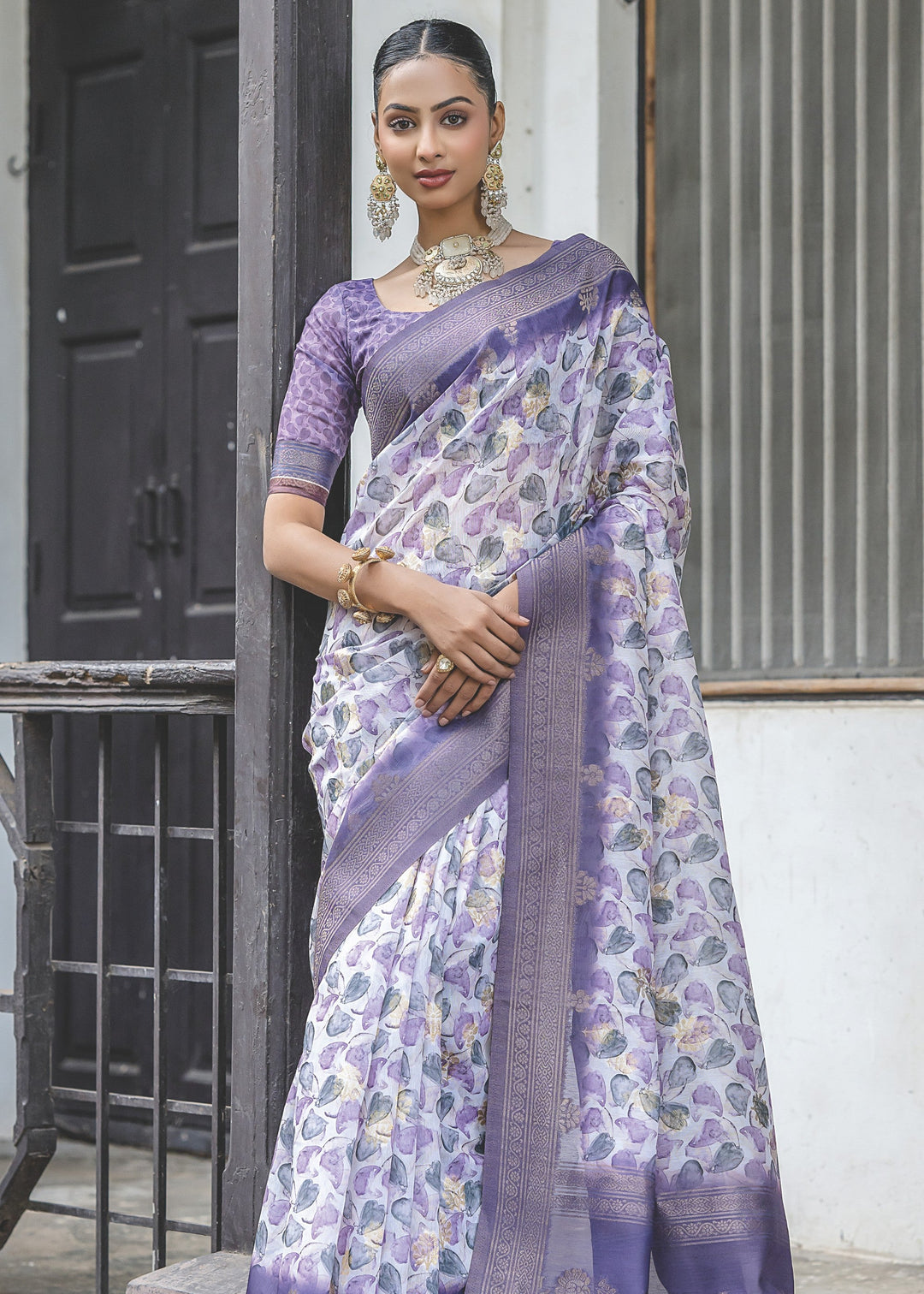 Lavender Purple Woven Silk Saree