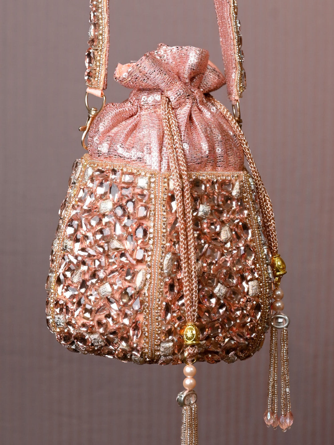 Ambre Rose Gold Diamond Work Potli Bag