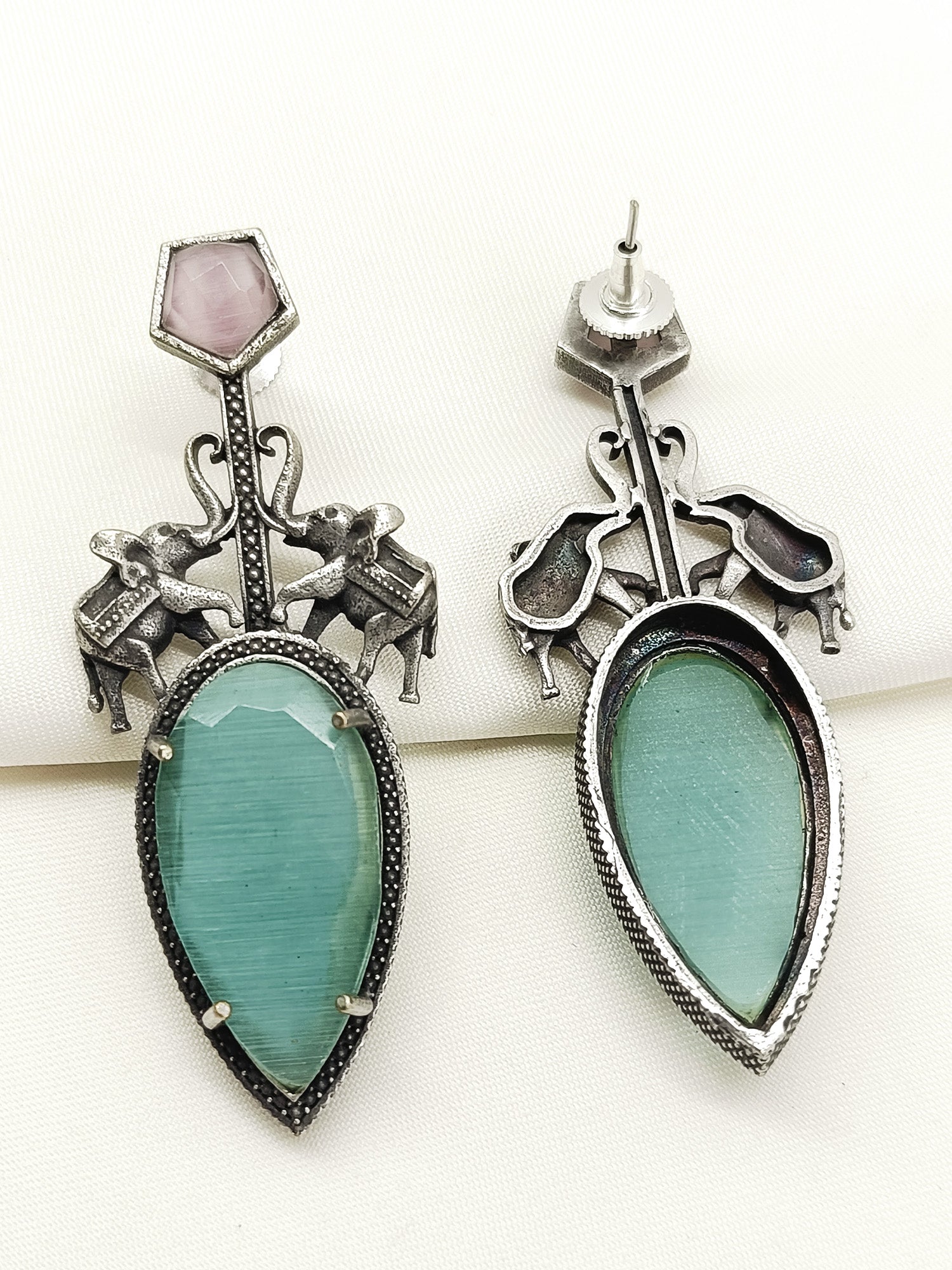 Kanta Mint Green Oxidized Earring