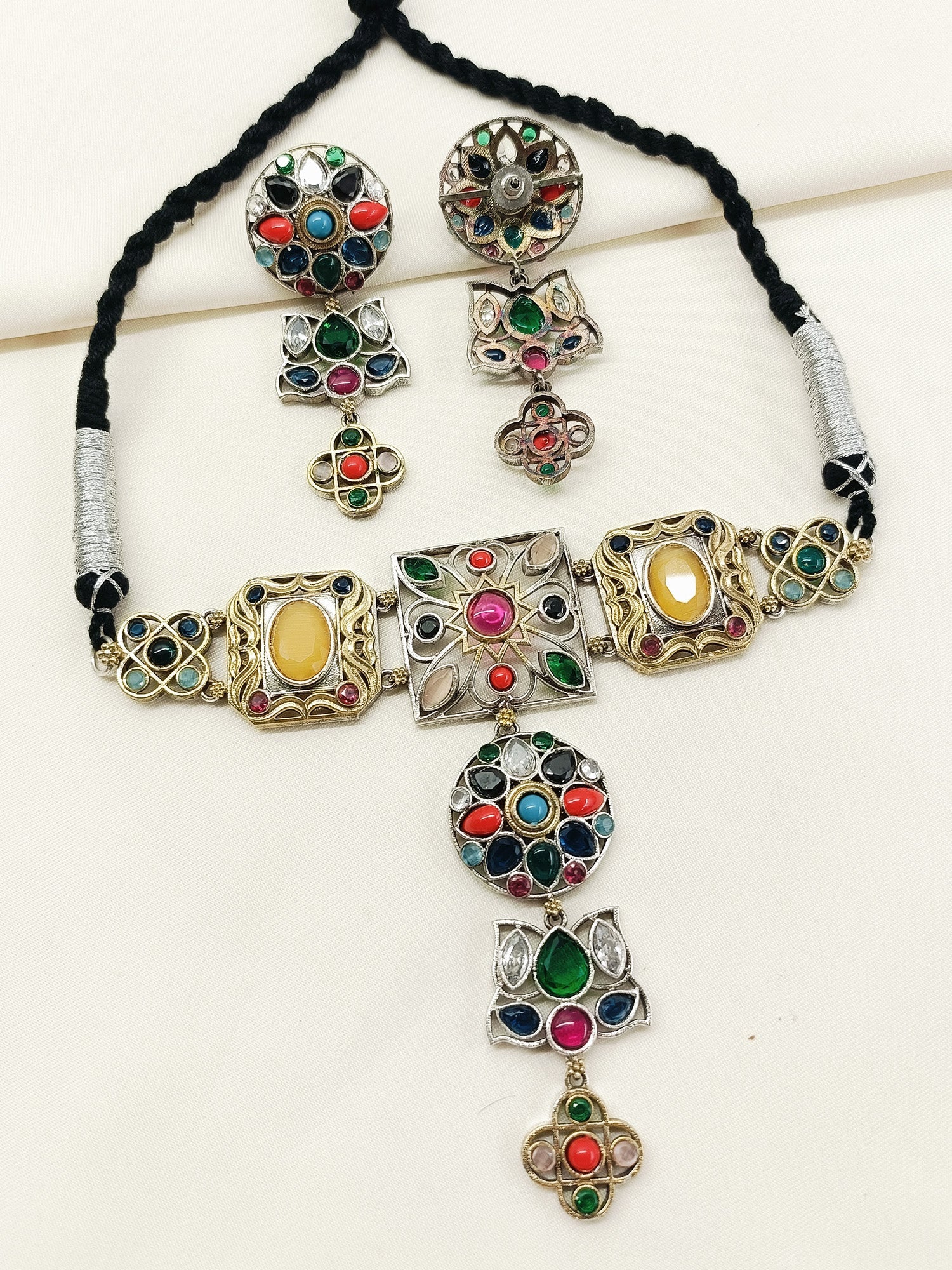 Udita Multi Colour Oxidized Choker Set