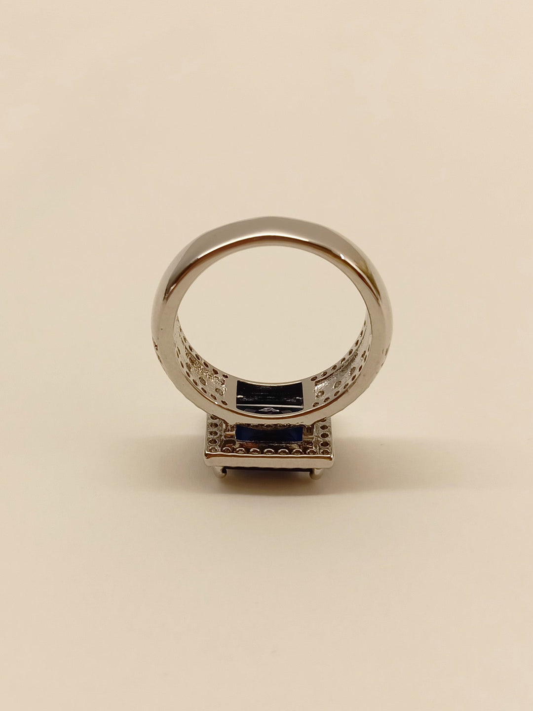  Sufiana Navy Blue American Diamond Finger Ring with intricate design and dazzling blue stone