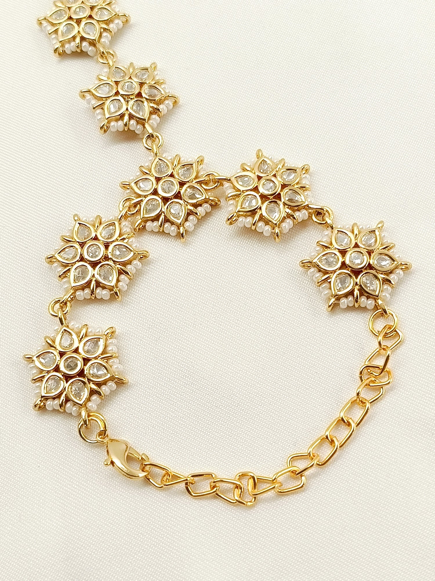 Alfaaz White Gold Plated Kundan Hathphool [Price Is For Single Piece]