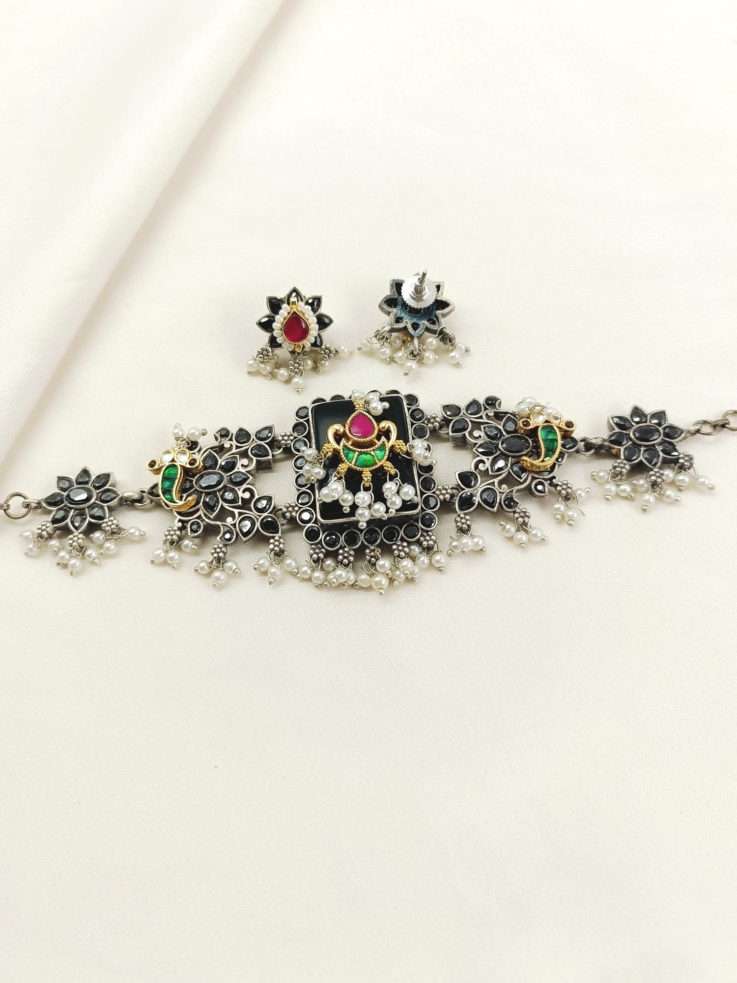 Geolina Black Oxidized Choker Set