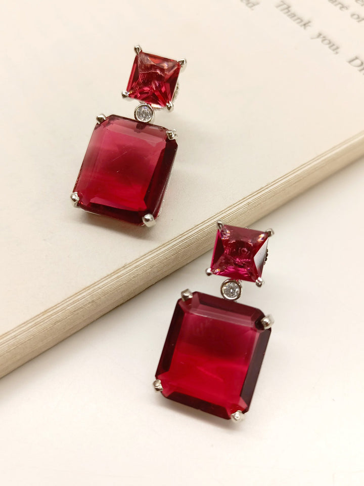 Sharvi Maroon American Diamond Earrings