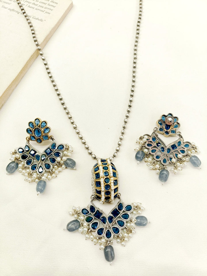 Shrika Navy Blue Oxidized Pendant Set