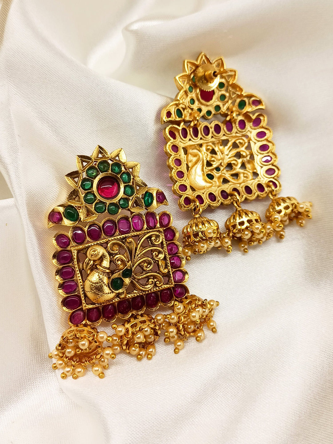 Siara Rectangular Ruby Green Antique Earrings