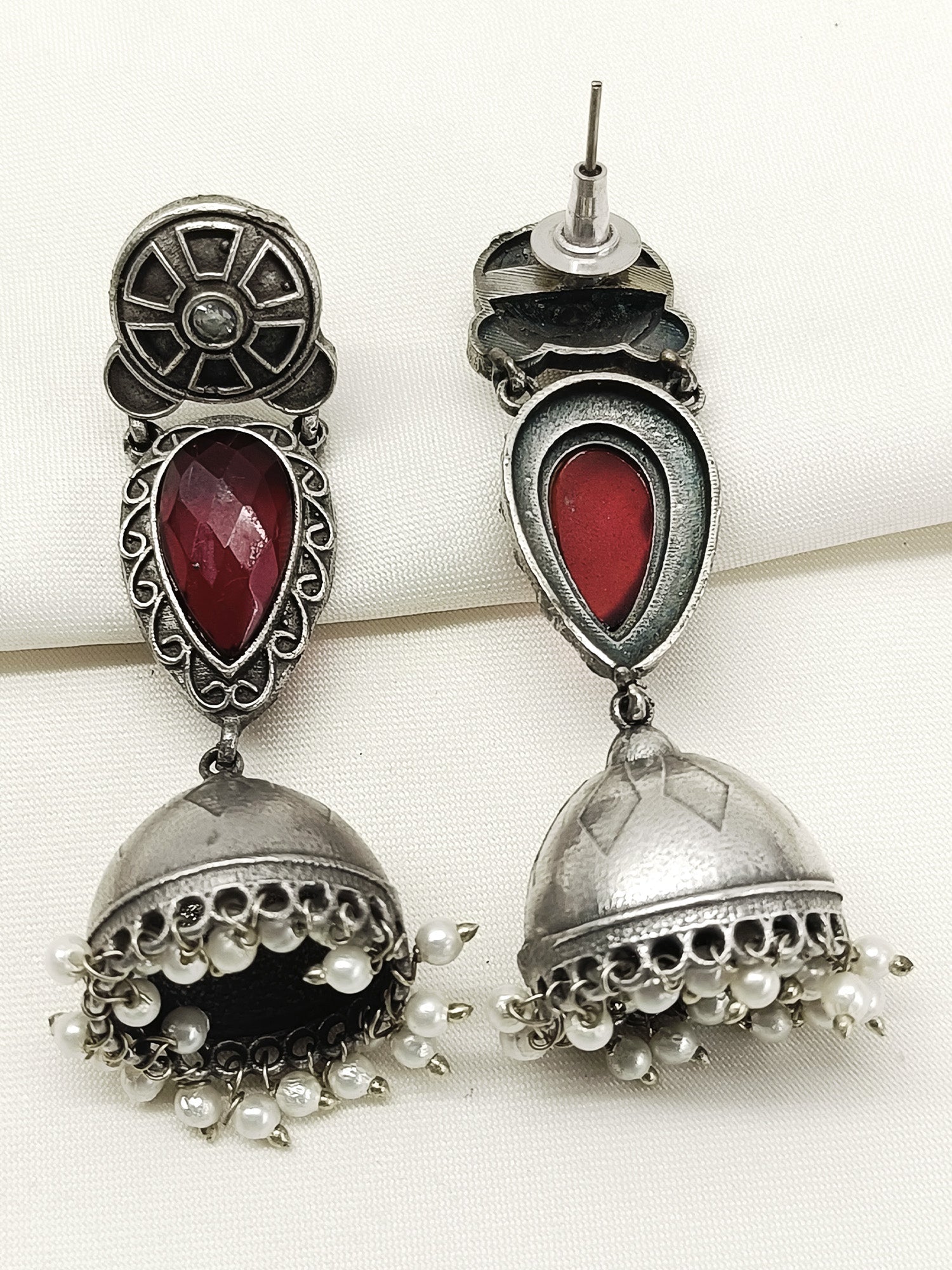 Vallabha Ruby Oxidized Jhumki