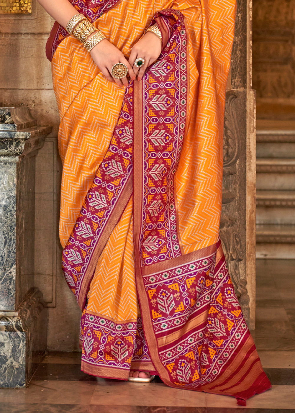 ORANGE COLOR PRINTED ART SILK FABRIC PATOLA SAREE