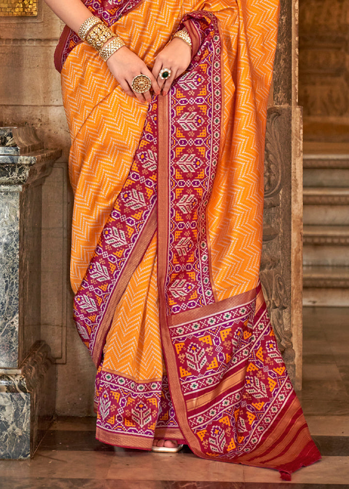 ORANGE COLOR PRINTED ART SILK FABRIC PATOLA SAREE