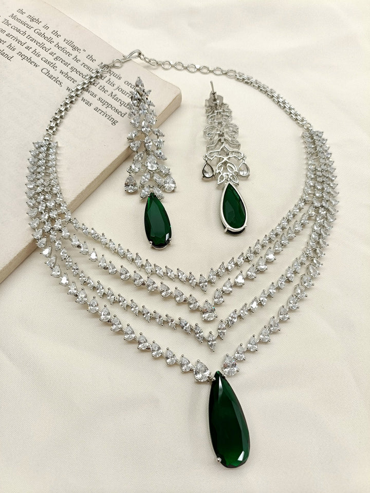 Amrisha Green American Diamond Necklace Set