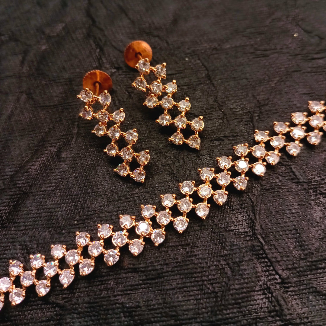 Tejo Rose Gold Plated Semiprecious White Stone American Diamond Set