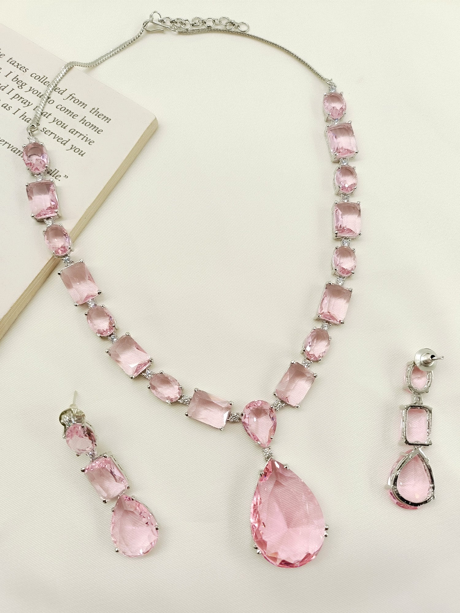 Adelina Pink Swarovski Stone Necklace Set - qivii