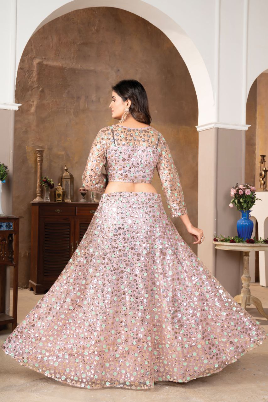 Premium Net Embellished With Beautiful  Heavy Four Sequins Work With Heavy Cancan Lehenga - INSPIRED | Ready To Wear - qivii