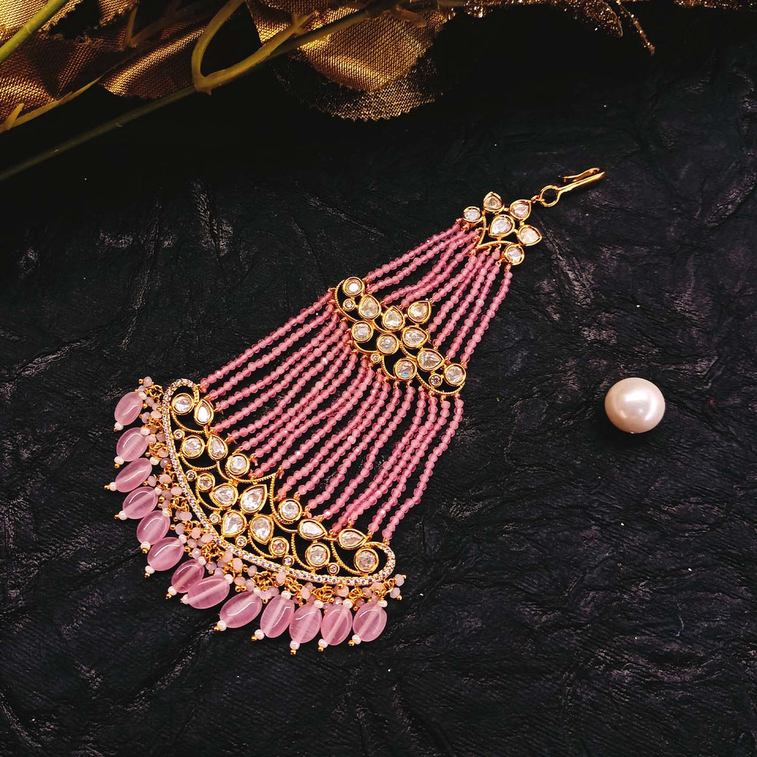 Kuhu Pink Gold Plated Kundan Passa