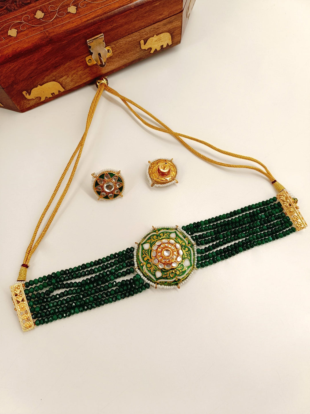 Lenora Green Meenakari Choker Set