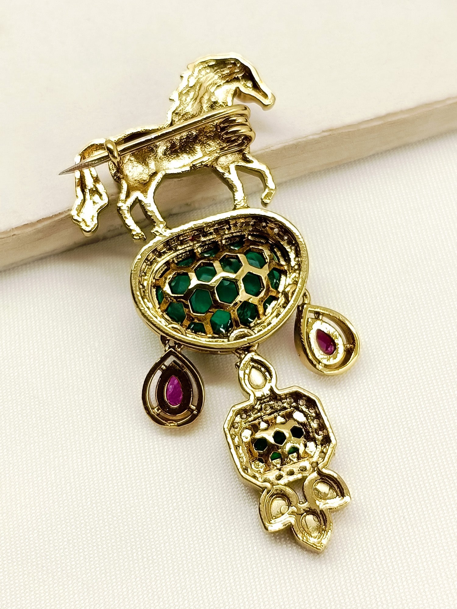 Abhimanyu Green Horse Brooch