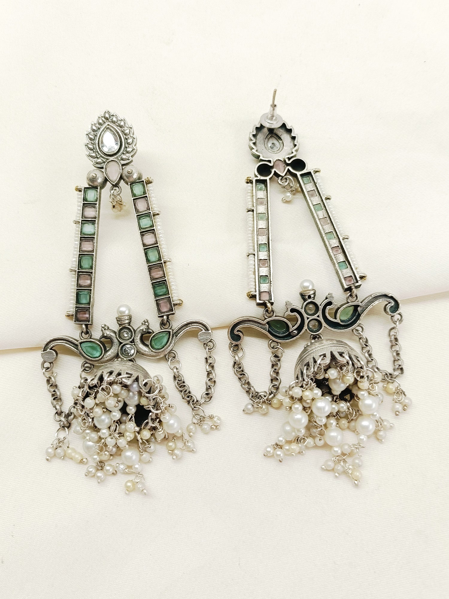 Magdalena Mint Green Oxidized Jhumki