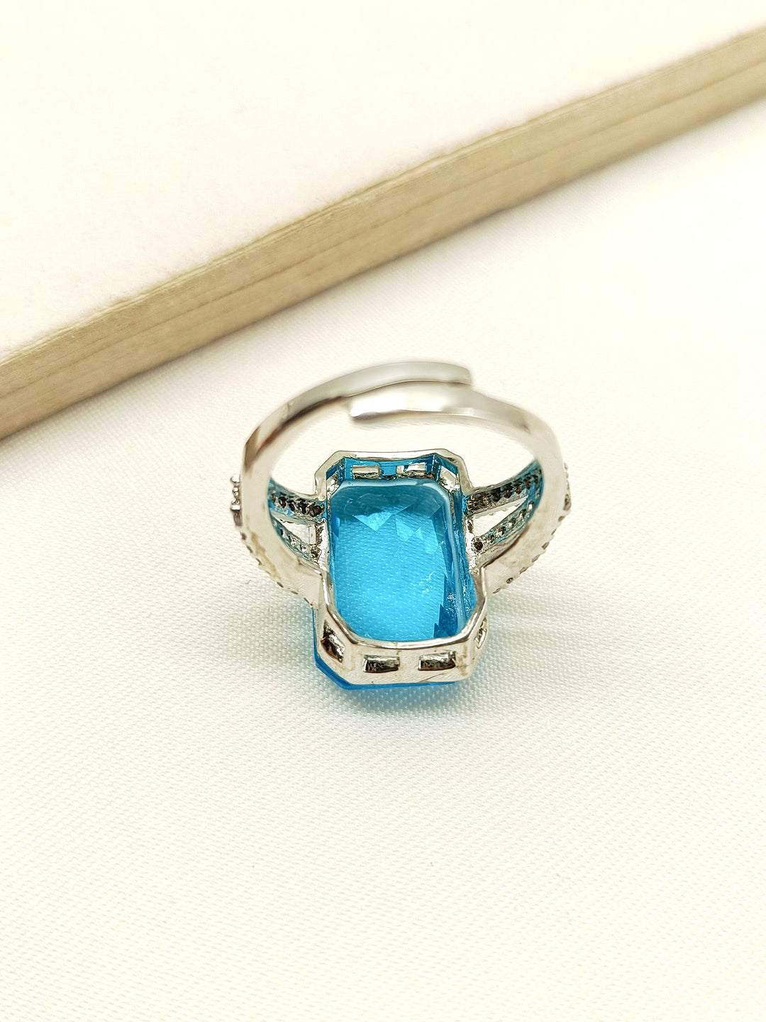 Beautiful Stella Sky Blue American Diamond Finger Ring with intricate detailing and sparkling gemstones