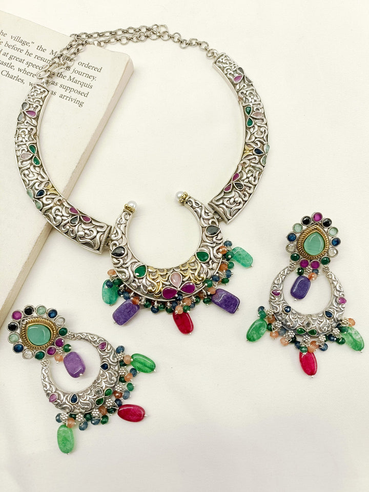 Gunjika Multi Colour Oxidized Necklace Set