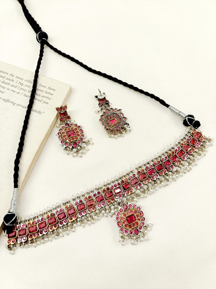 Tabu Maroon Oxidized Choker Set