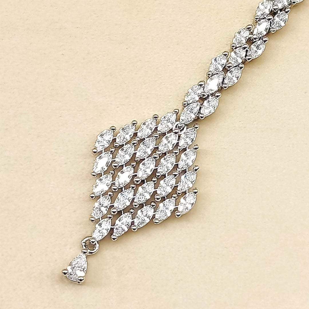 Tanuja American Diamond Silver Plated Beautiful Teeka