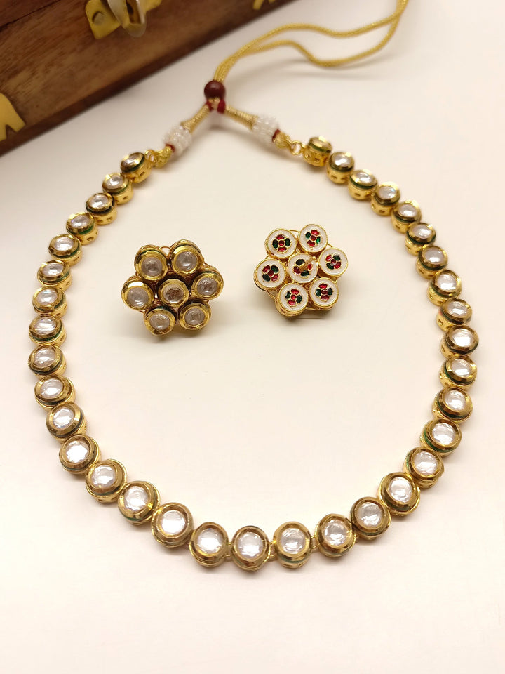 Trinity White Single Layner Kundan Set