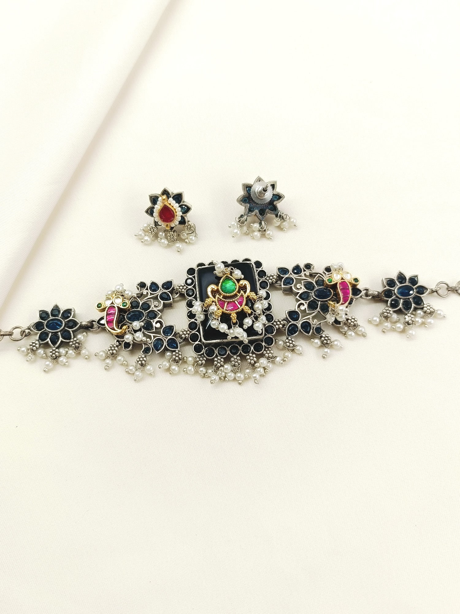 Laviza Blue Oxidized Choker Set