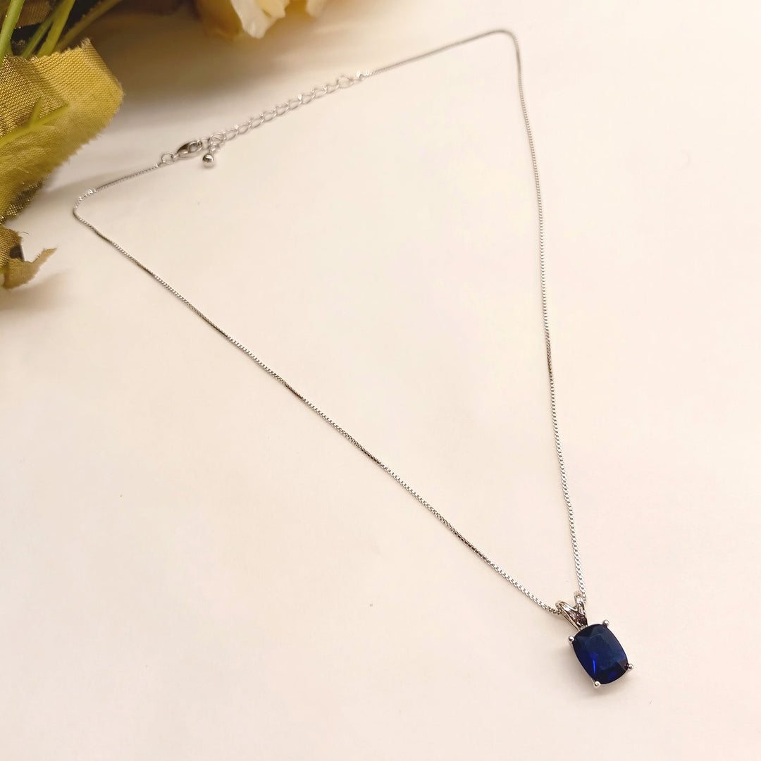 Lina Navy Blue Semiprecious Pendant With Silver Chain