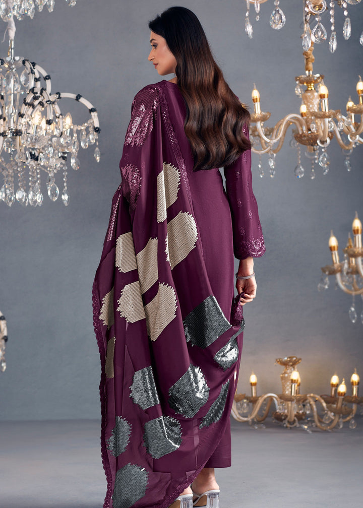 Maroon Hazel Russian Silk Sequins Salwar Suit