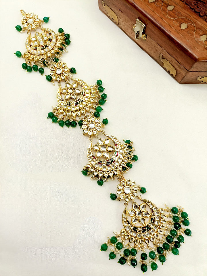 Devkanya Green Braid Accessories In Kundan